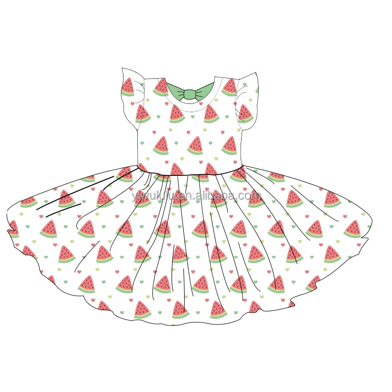 Summer New Design Watermelon Printing Teen Girls Dress With Back Bow