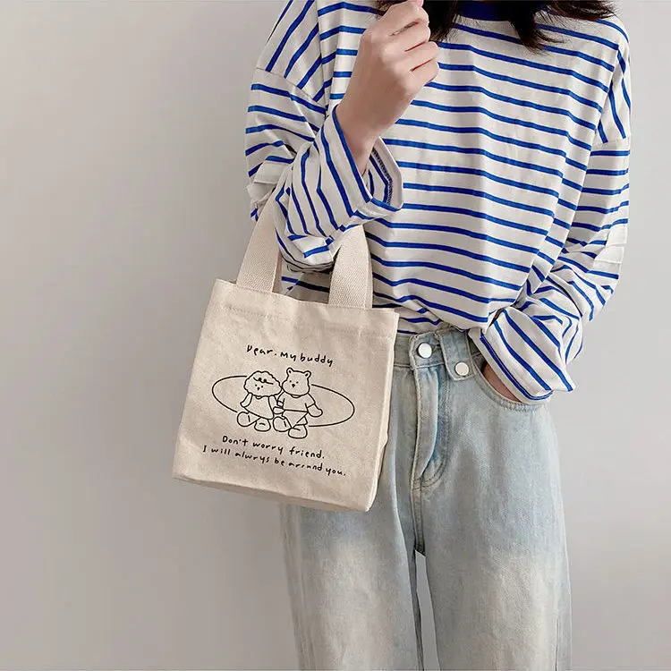 Wholesale New Fashion Portable Recycled Organic Cotton Canvas Mini Small Tote Bag  With Custom Printed logo