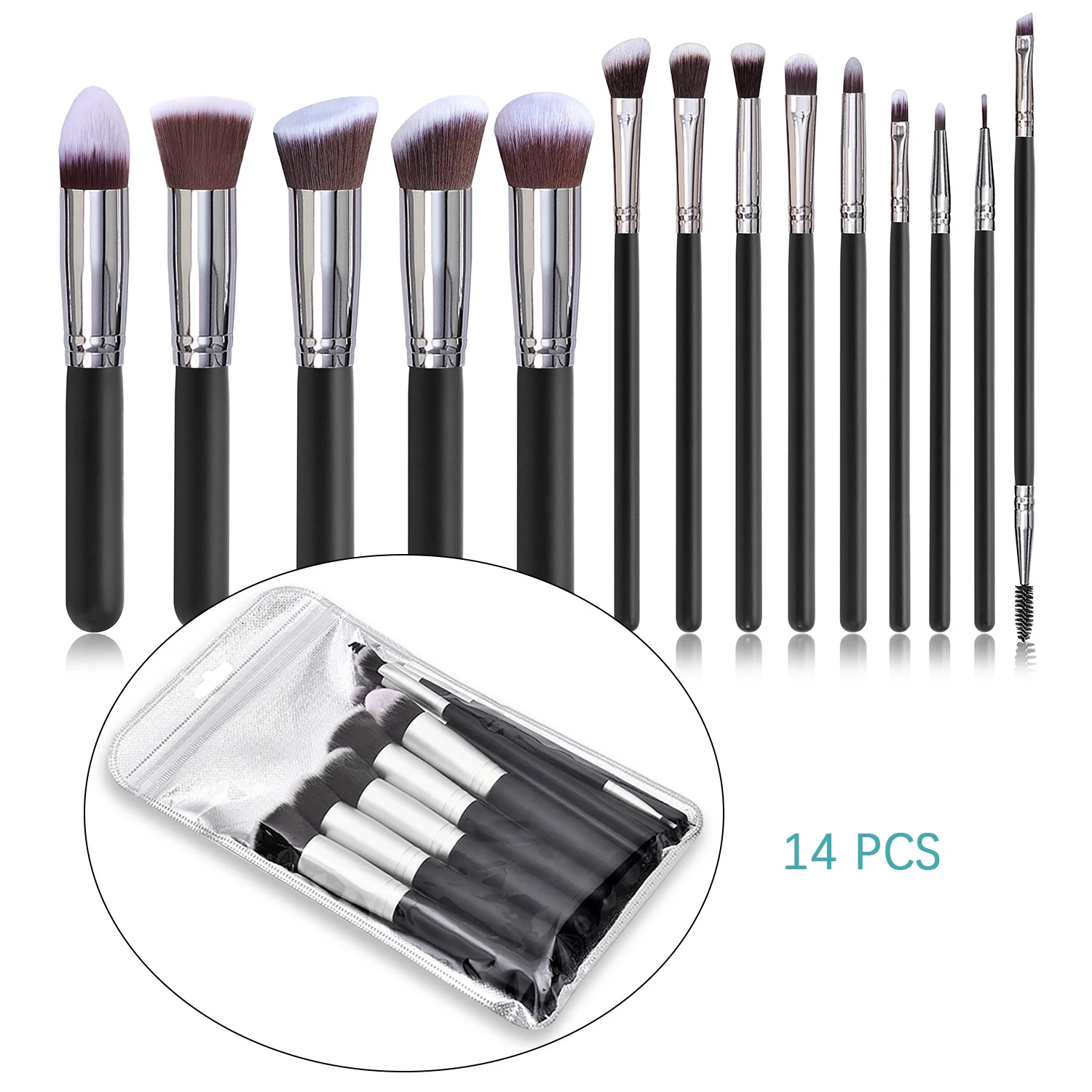 Beiqili Black 14 pc Natural Goat Pony Hair Professional Makeup Brushes Private Label Wholesale Makeup Brush Set Pincel Maquiagem
