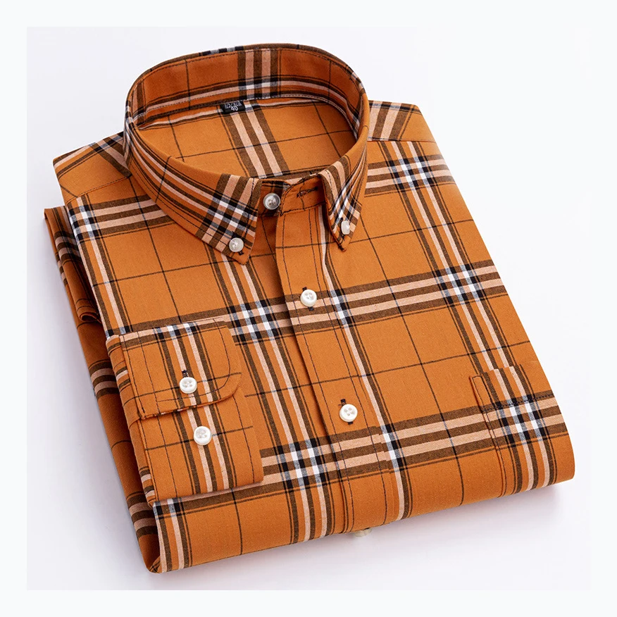 2024 Wholesale Custom Men Shirts Cotton Plaid Long Sleeve Casual Shirts Formal Dress Business Wear Pure Color Shirt For Men