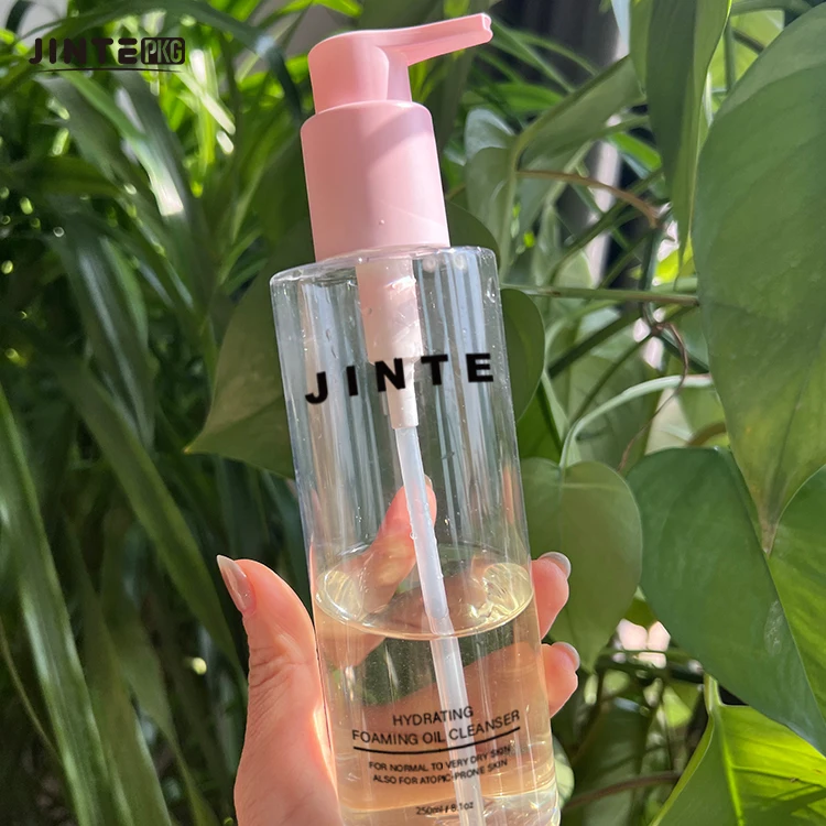 Hot Sale 8oz 250ml Clear Plastic Cosmetic Packaging Bottles With Pink Pump For Body Lotion Gel Cream Skin Care Serum