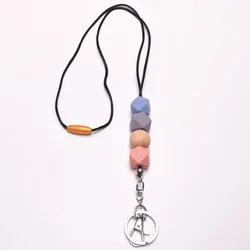 Leopard Print Silicone Round Bead Keychain Long Rope Hanging White K Hanging Card Black Lanyard