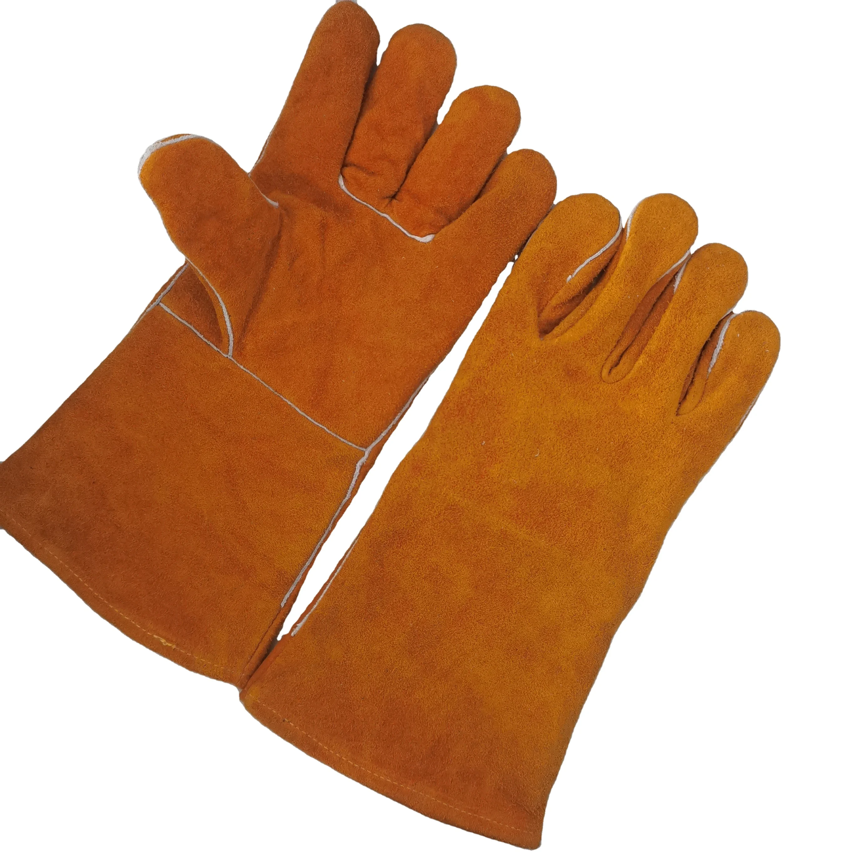 China Supplier  Yellow  leather gloves  Long Cuff Cow Split Welding Leather Work Glove
