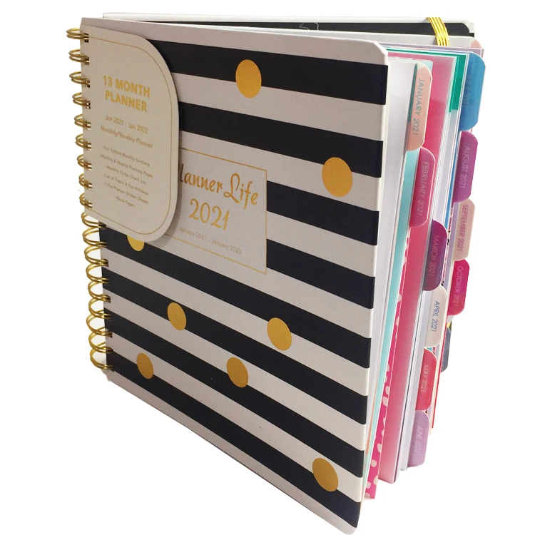 Custom Printing Daily To-do Planner 8.5*11inch Twin-ring Binding Organizer Notebook Business Work Planner with 18 Month Tabs