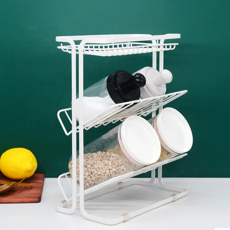 Kitchen supplies spice shelf floor countertop spice rack iron multi-layer storage rack