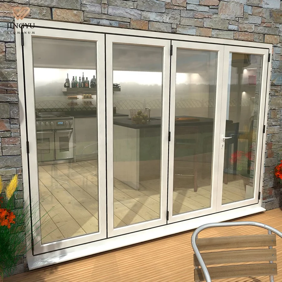 High Quality Thermal Break Aluminum Door Sliding Bifold System Glass Sound Proof Folding Door