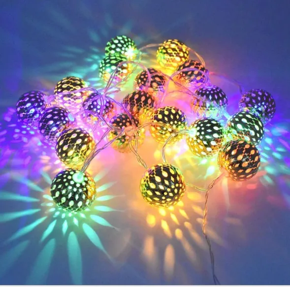 
Morocco Ball Lights String Outdoor Christmas Courtyard Decoration Iron Ball Hollow Round Ball 