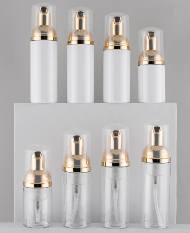 30ml 50ml 80ml 100ml empty refillable skincare packaging plastic bottle gold sliver hand soap aluminum foam pump bottle