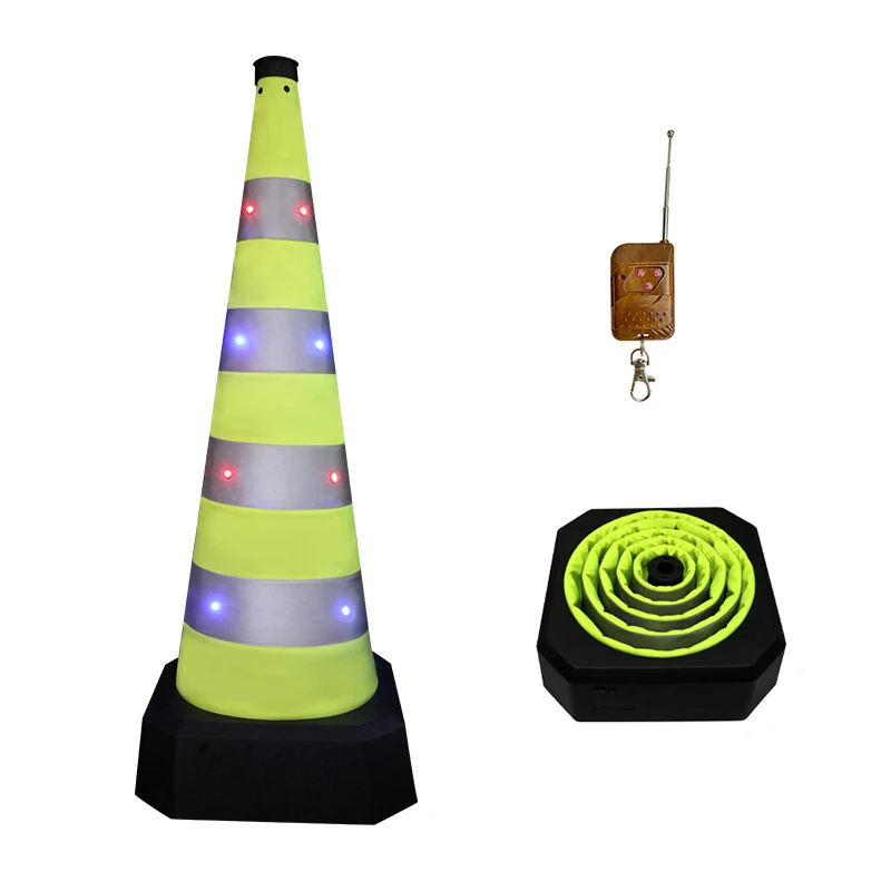 36 inch remote LED light collapsing safety cone charged warning pop up barrier green school packing collapsible traffic cones