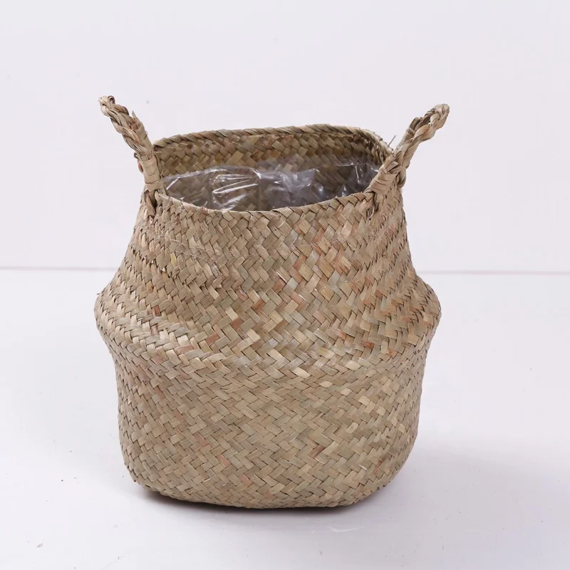 
Home Organizer Handheld Flowerpot Belly Storage Sea grass Woven Flower Paint Oil Basket Handmade Planter 