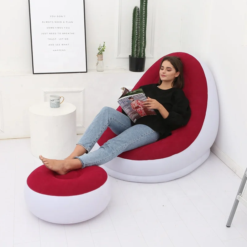 The new outdoor lazy inflatable sofa foldable recliner bed with pedal comfortable combination flocking