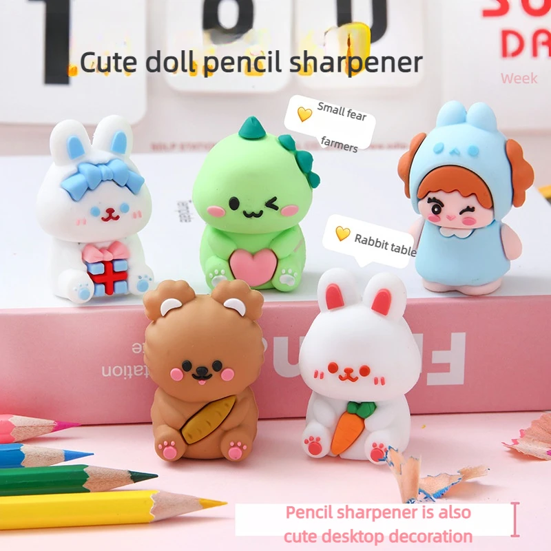 Cute cartoon rabbit pencil sharpener Mini portable pencil sharpener Elementary school pencil sharpener Bear shape