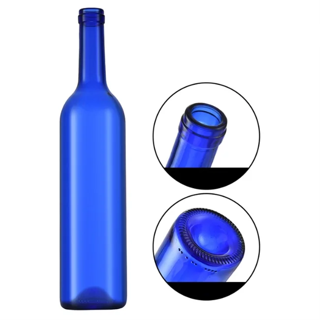 Stunning Empty Round Glass Containers Decorative Vodka Bordeaux 750ml Blue Glass Wine Bottle
