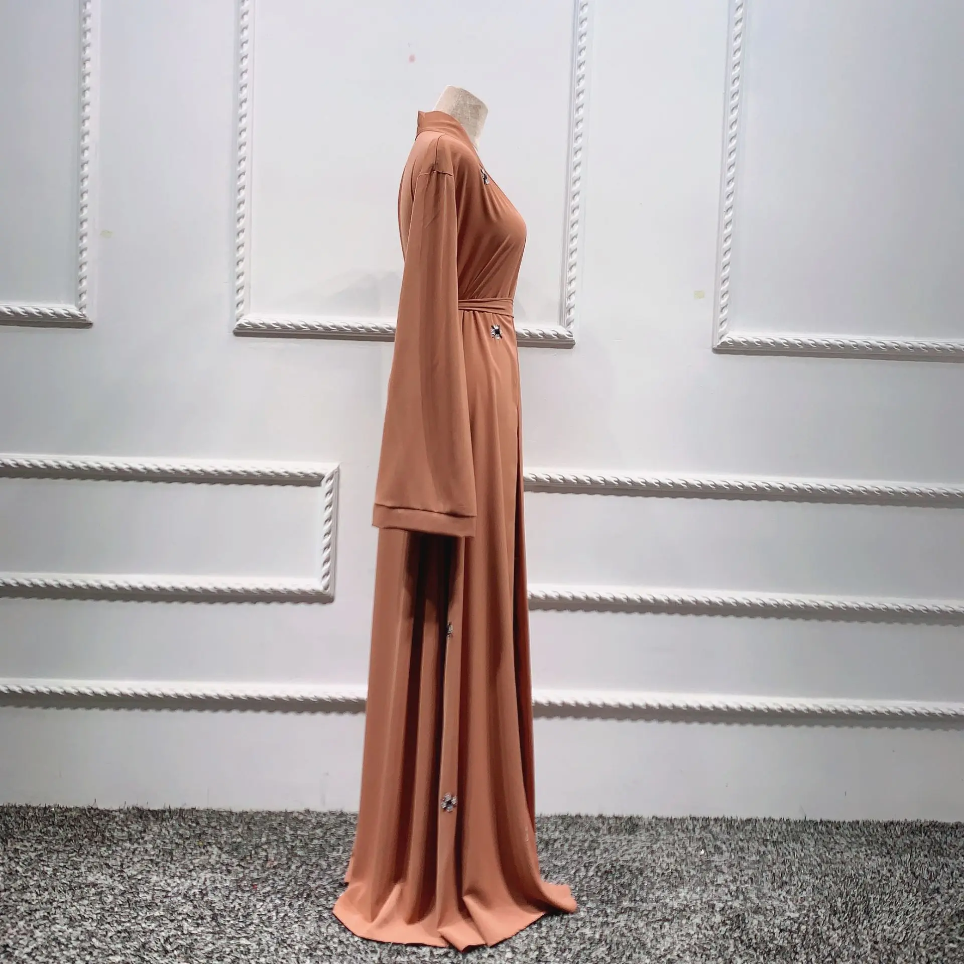 Woman 2021 maxi abaya Middlle East Dubai woman abaya Women Muslim long sleeve Dresses Plain Color