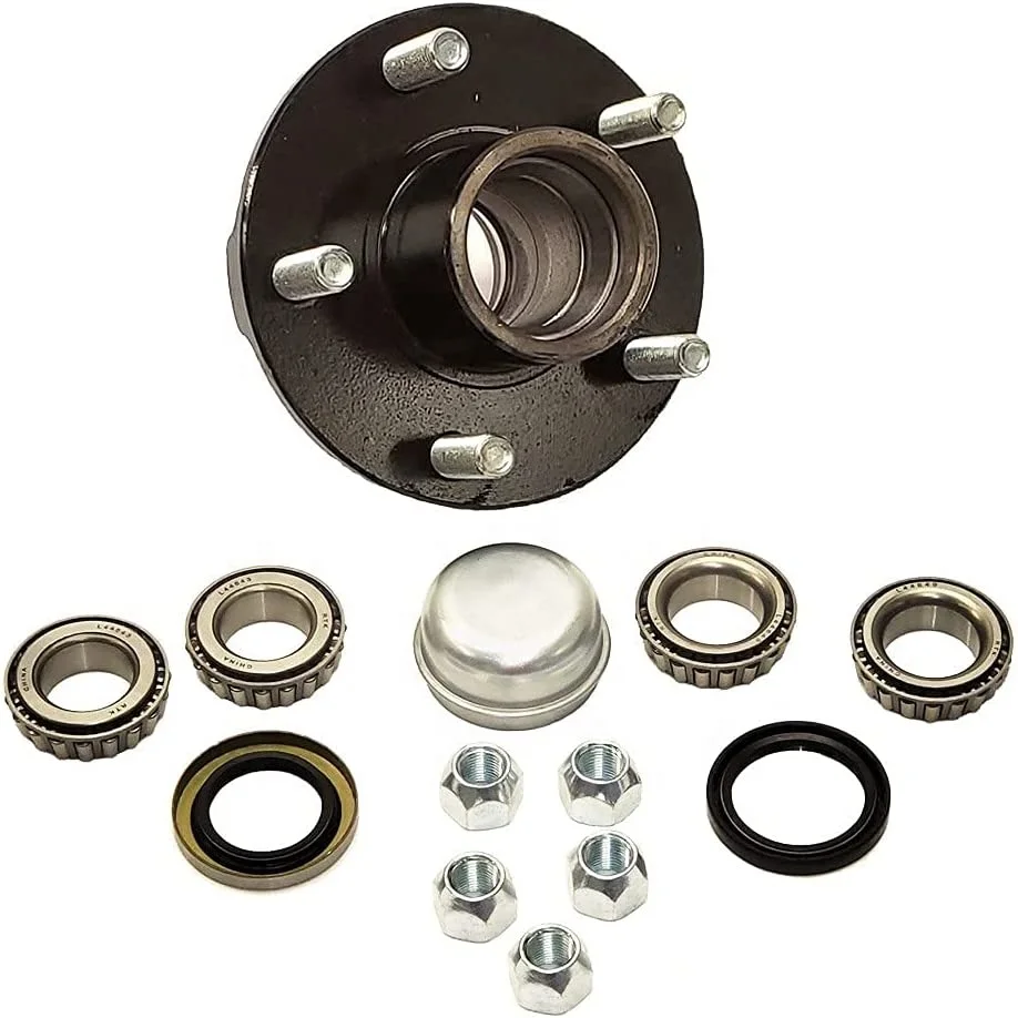 5-Bolt On 4-1/2 Inch Trailer Hub Assembly Bundle  Includes Square Shaft 1-1/16 Inch Straight Spindles & Bearing
