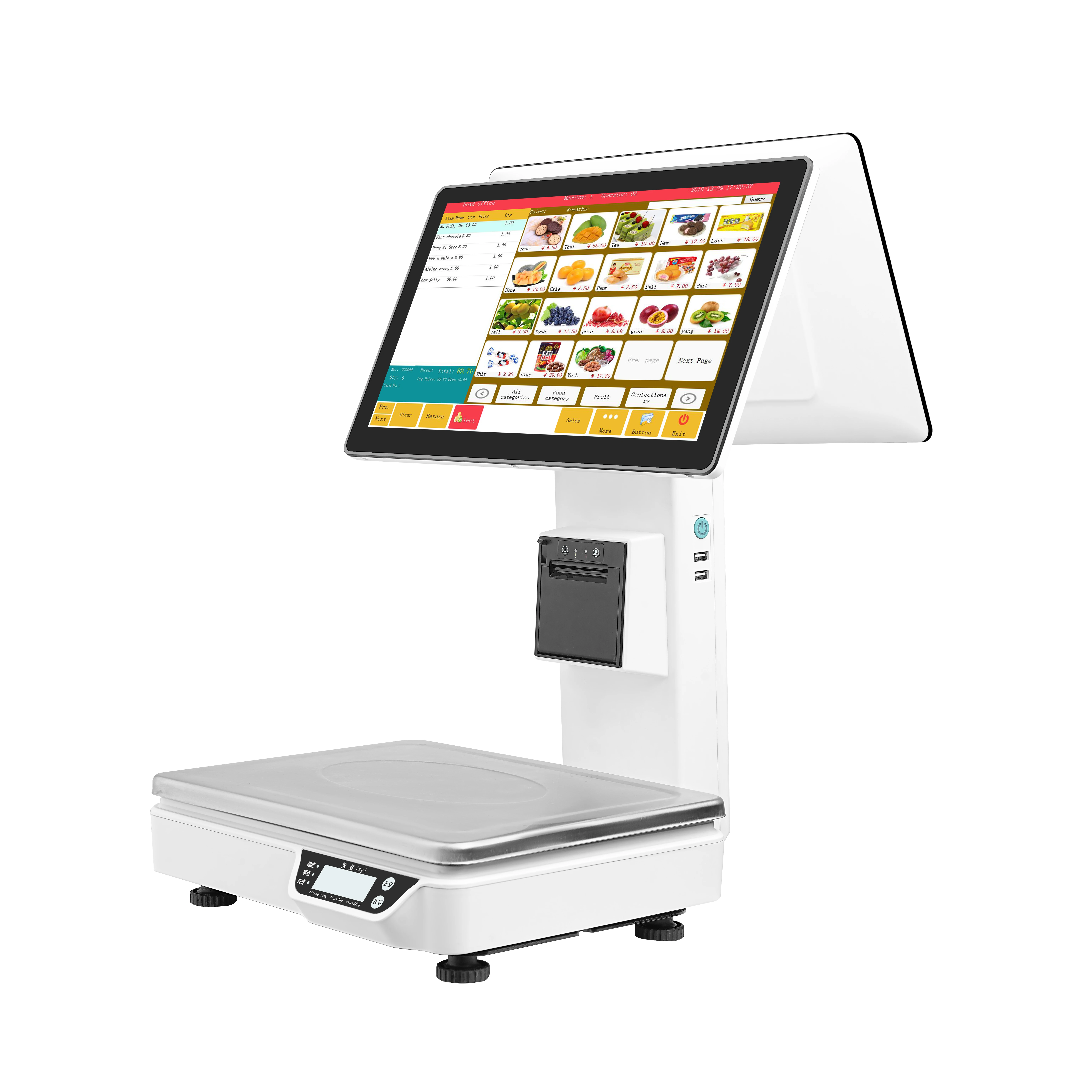 15.6 inch Dual Touch Screen POS System weighing Scale PC Scale All In One POS Scale with Printer
