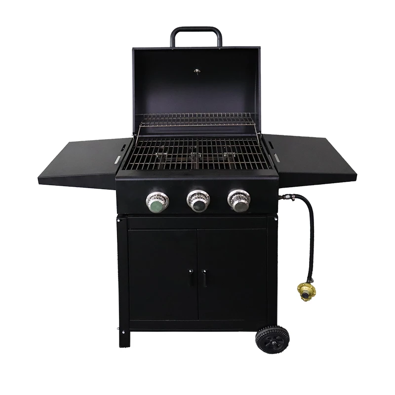 Good Quality Smokeless Camping Trolley Outdoor With Side Burner Bbq Steel Metal Round Top Propane Movable Gas Barbecue Grill