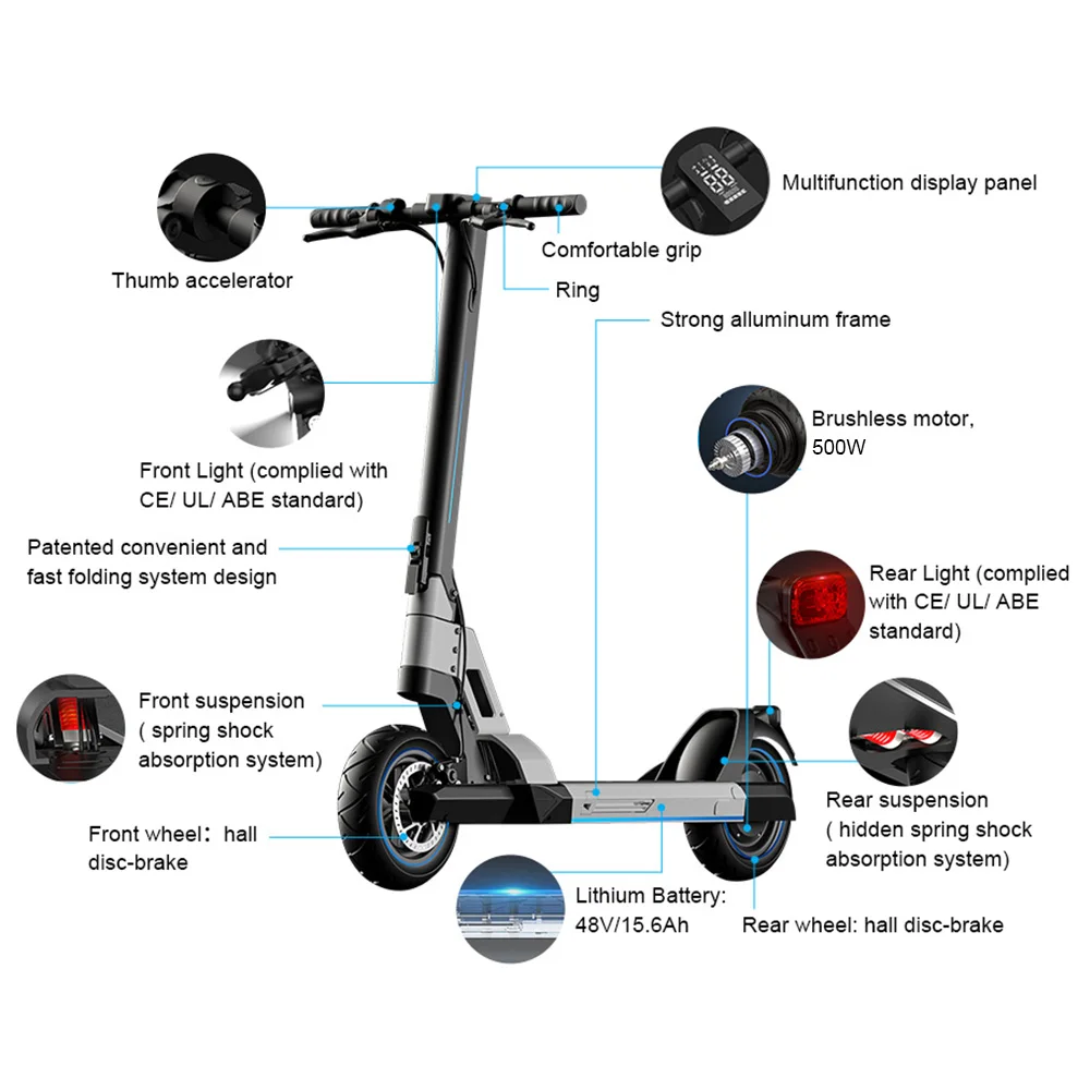 ABE Germany Standard 150kg Max Load Double Suspension Fat Tire Skateboard Factory Price Para Adults Monopatin E Scooters for Men