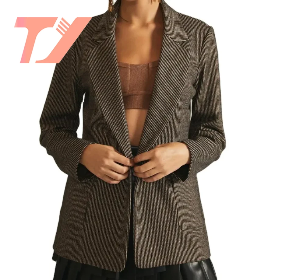 TUOYI Women Fashion Single Breasted Office Wear Blazer Coat Vintage Long Sleeve Pockets Female Outerwear Chic Femme Coat