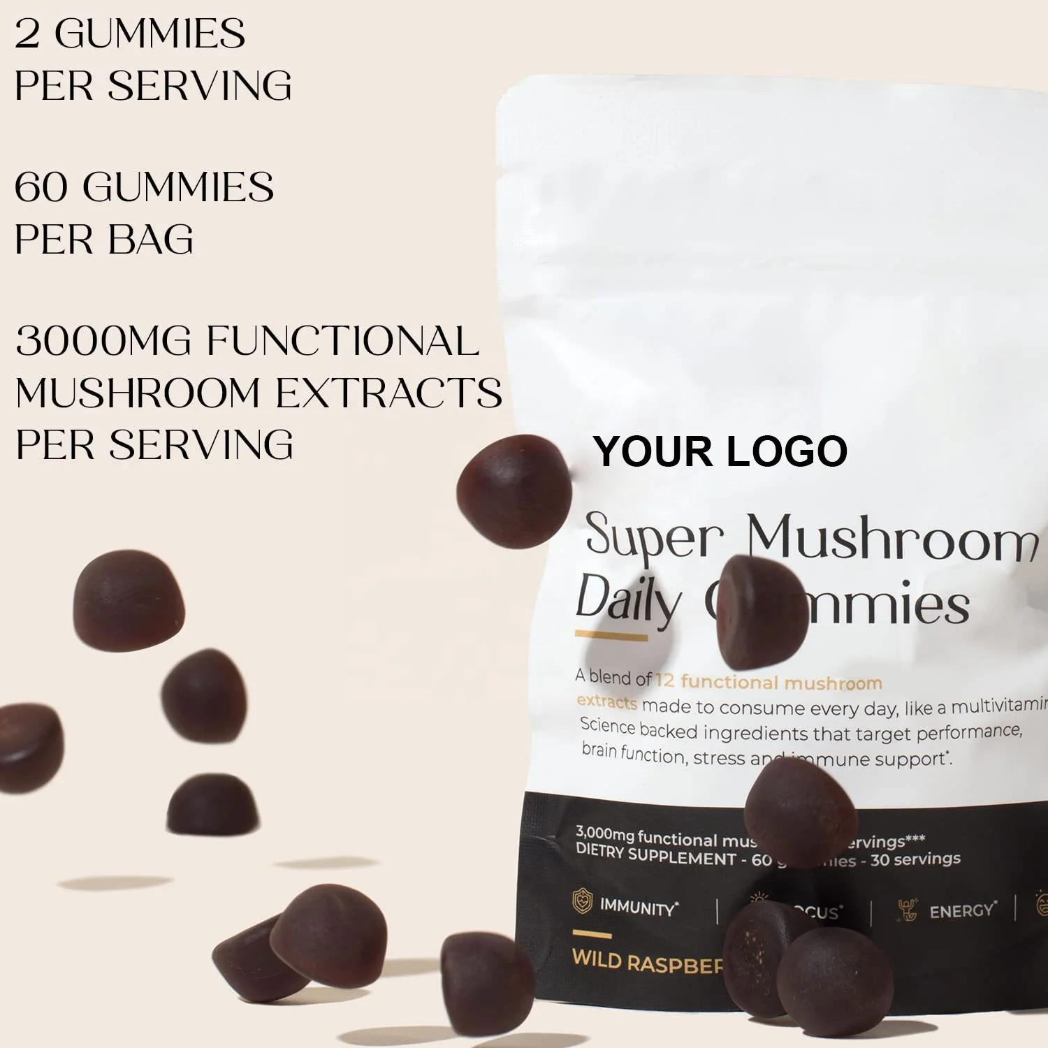 OEM Super Mushroom Gummies with Chaga Lions Mane Boost Your Immunity Focus Energy Mood for Adults