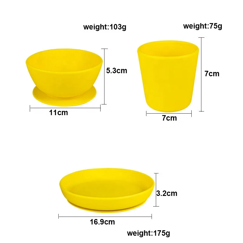 Ready to ship 3 Piece BPA free Food Grade Training Tableware High Suction Kids Toddlers Eating Silicone Baby Feeding Set
