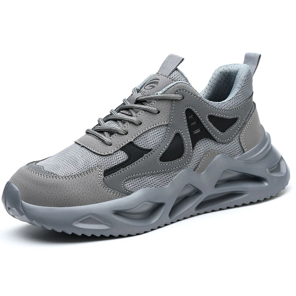 Black Leather Light-Weight Safety Shoes with Steel Toe Unisex EVA Insole Breathable Work Shoes for Summer and Winter
