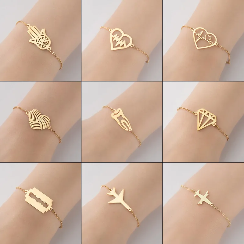 Stainless Steel charm Bracelet Jewelry For Women Men Dragonfly face hand Elephant tree feather Cross Heart Bracelet Jewelry Gift