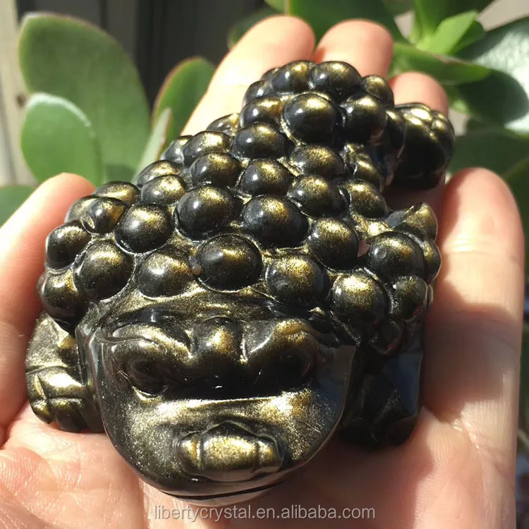 
Hand Carved Beautiful Golden Obsidian Zhaocai Toad For Home Decoration 