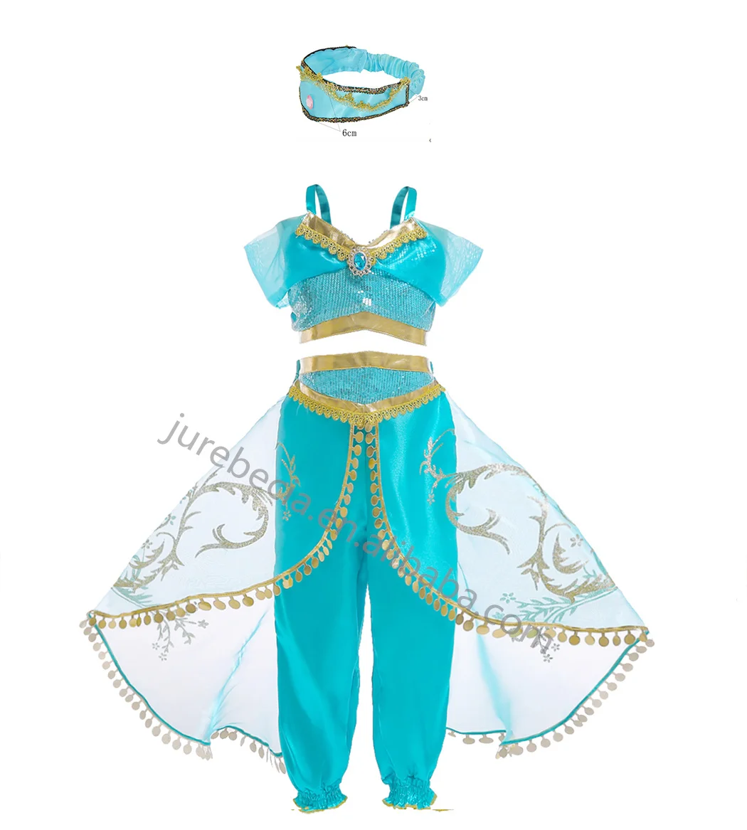 TV & Movie Costumes Halloween Carnival Christmas Two-Piece Children Aladdin Girls Dance Jasmine Princess Cosplay Costume