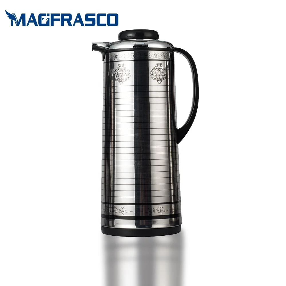 Dubai Saudi Arabic Press Button Silver Glass Refill Insulation Stainless Steel Thermos Coffee Pot