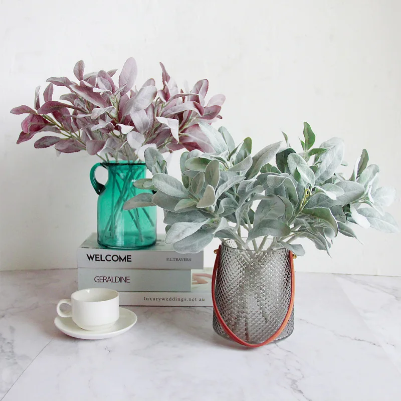 SN-GP16 Wholesale Home Decoration Artificial Green Plants Flocked Fake Rabbit Ear Leaves Artificial Leaves