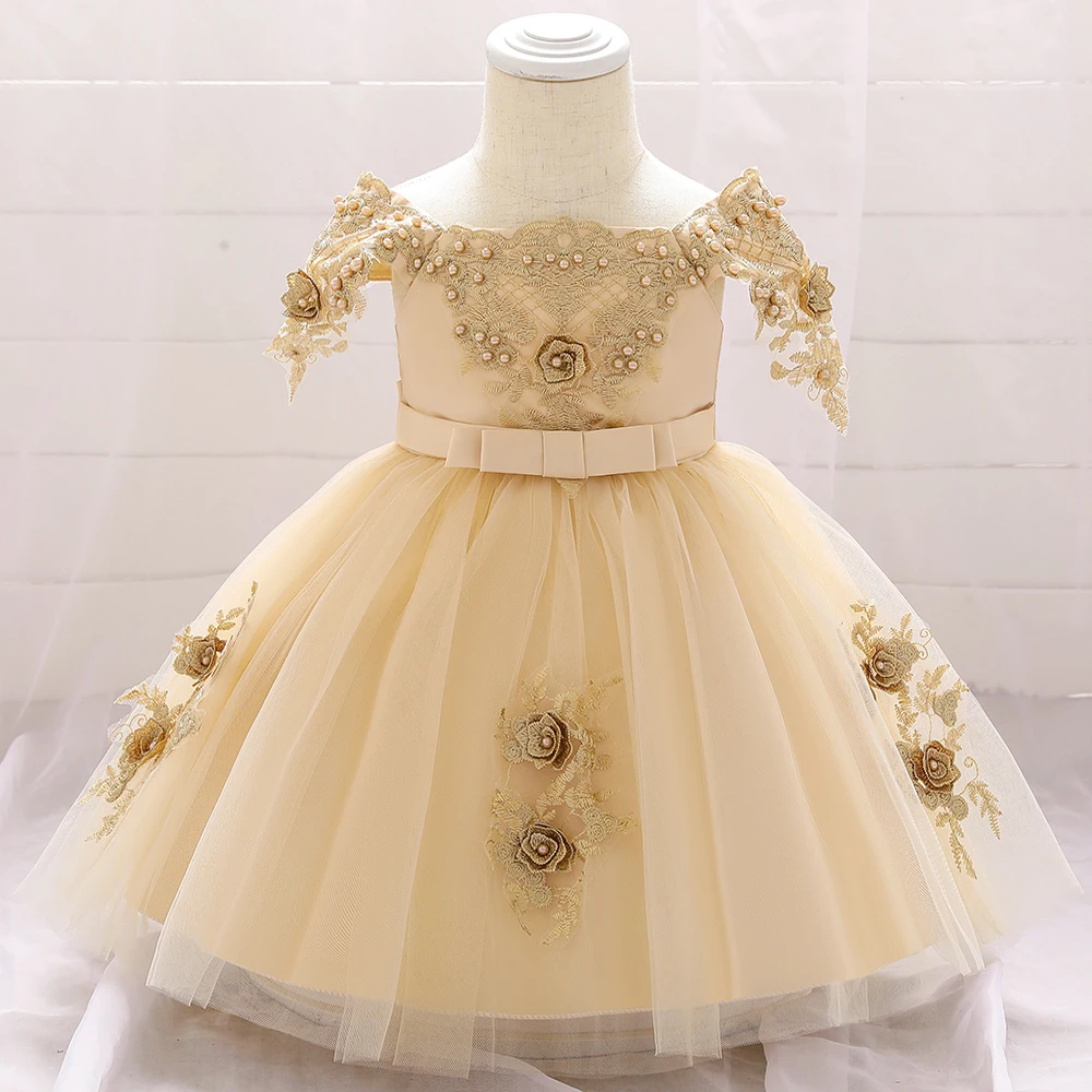 Kids Wedding Dresses 1st Birthday Princess Party Tutu Lace 2 Year Old Clothing Little Children Frocks Designs Baby Girl Dress