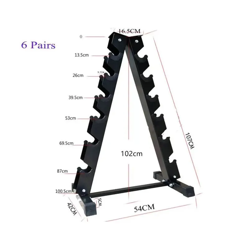 Custom Logo Printed Triangle Dumbbell Set Rack Gym Hex Dumbbells Rack 6 Tier Dumbbells Rack Stand