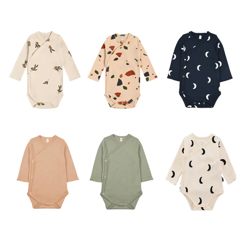 100% Cotton Organic Infant Jumpsuit Zipper Baby Rompers Custom Print Solid Hooded Romper Pajamas  Bodysuit Set