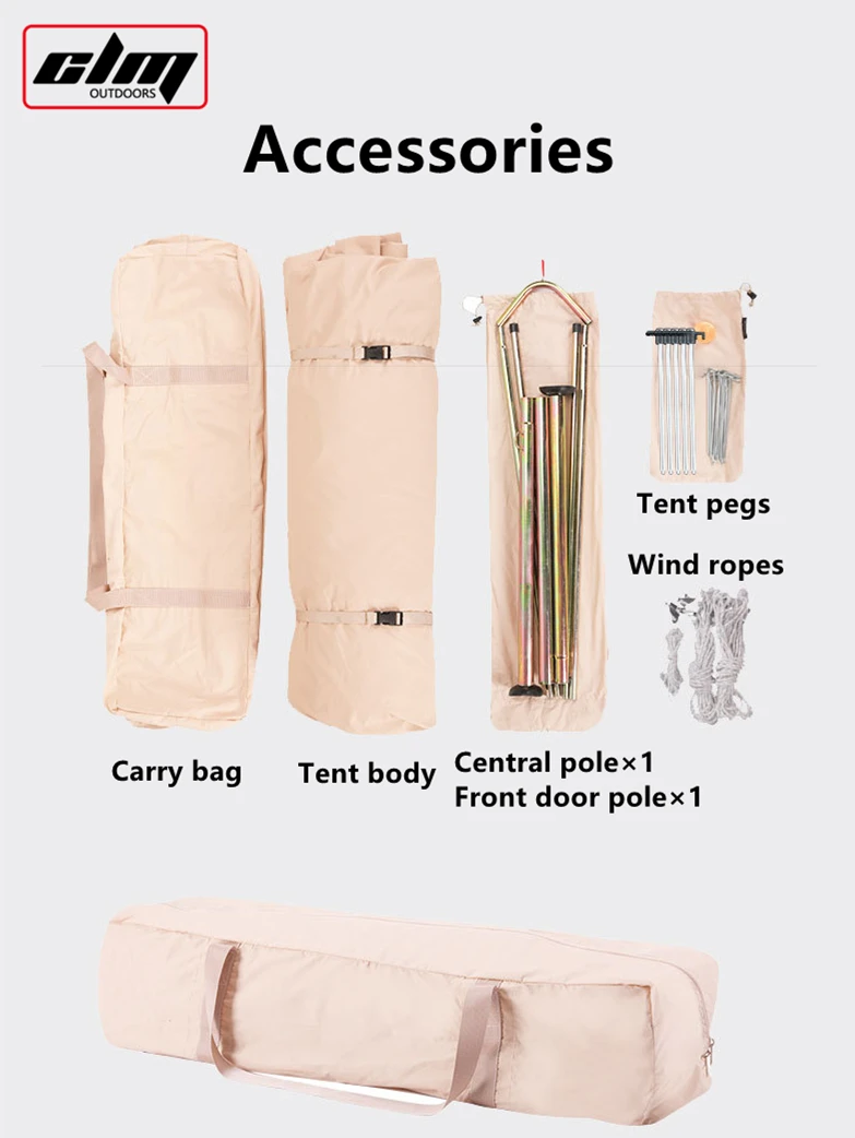 CLM Luxury 4 Season Glamping Teepee Canopy Family Camping Hexagonal Cotton Canvas Yurt Bell Tent