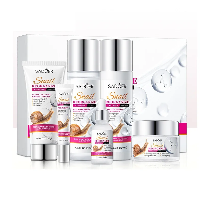 OEM Snail Collagen Facial Care set Face Cleanser Face Serum Eye Cream Essence Brighten Skincare