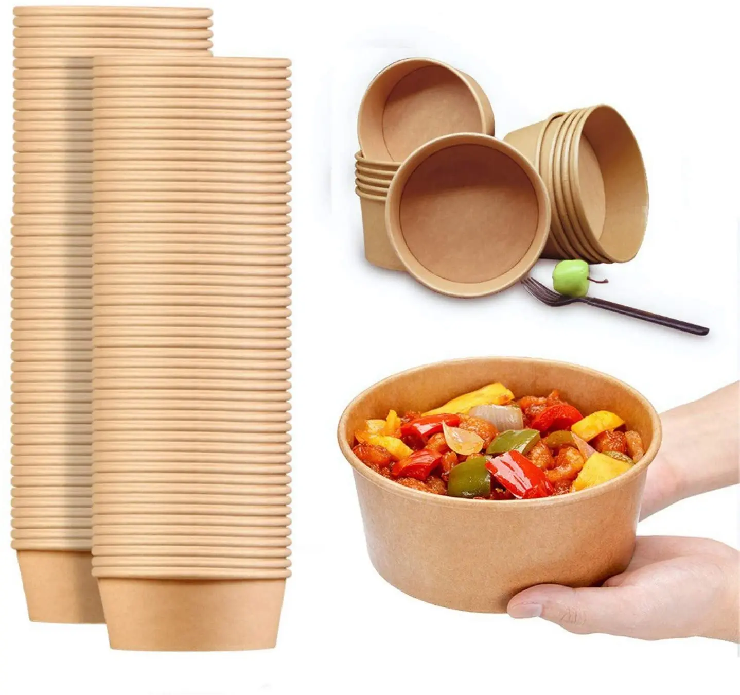 8 oz. Paper Food Containers With Vented Lids, To Go Hot Soup Bowls, Disposable Ice Cream Cups, Kraft