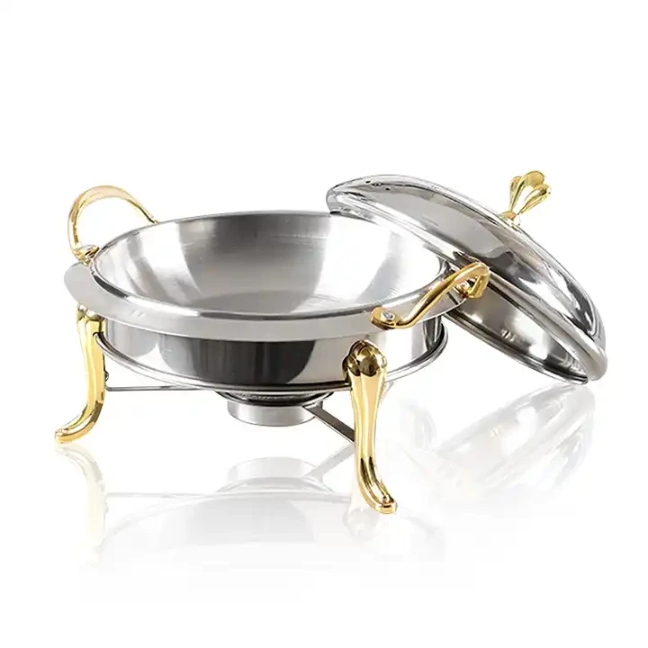 High Quality Goden And Silver Stainless Steel Household Commercial Small Chafing Dish Alcohol Stove Small Cooking Hot Pots