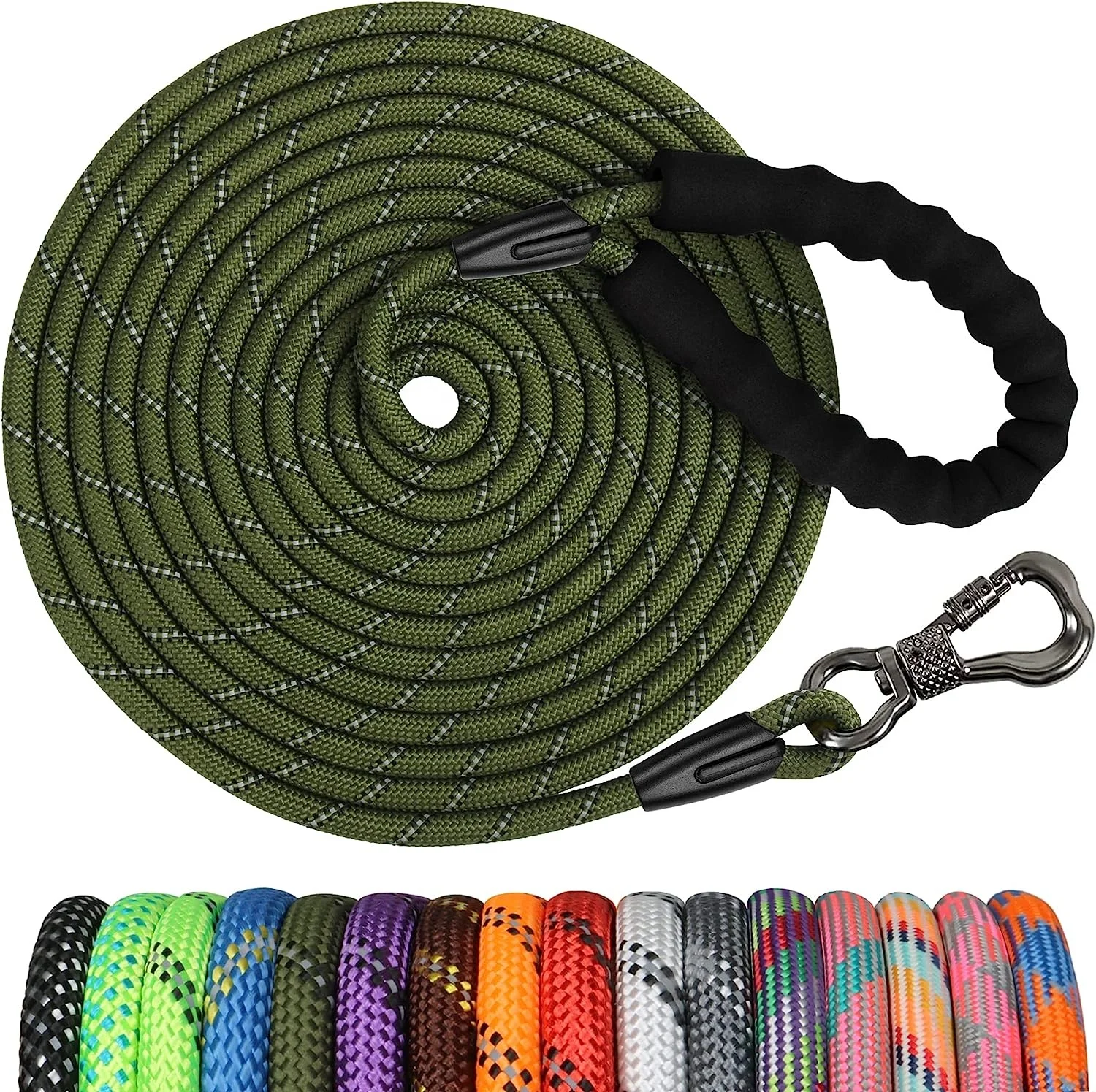Wholesale Heavy Duty Nylon 15FT Training Swivel Lockable Hook Padded Handle Reflective Pet Dog Leash