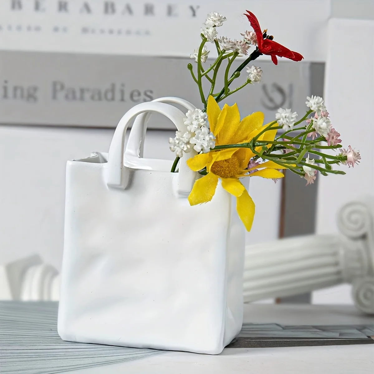 Artificial Dried Flower Vase Decoration Living Room Flower Arrangement Modern Nordic Tv Cabinet Art Resin Bag Floral Decoration
