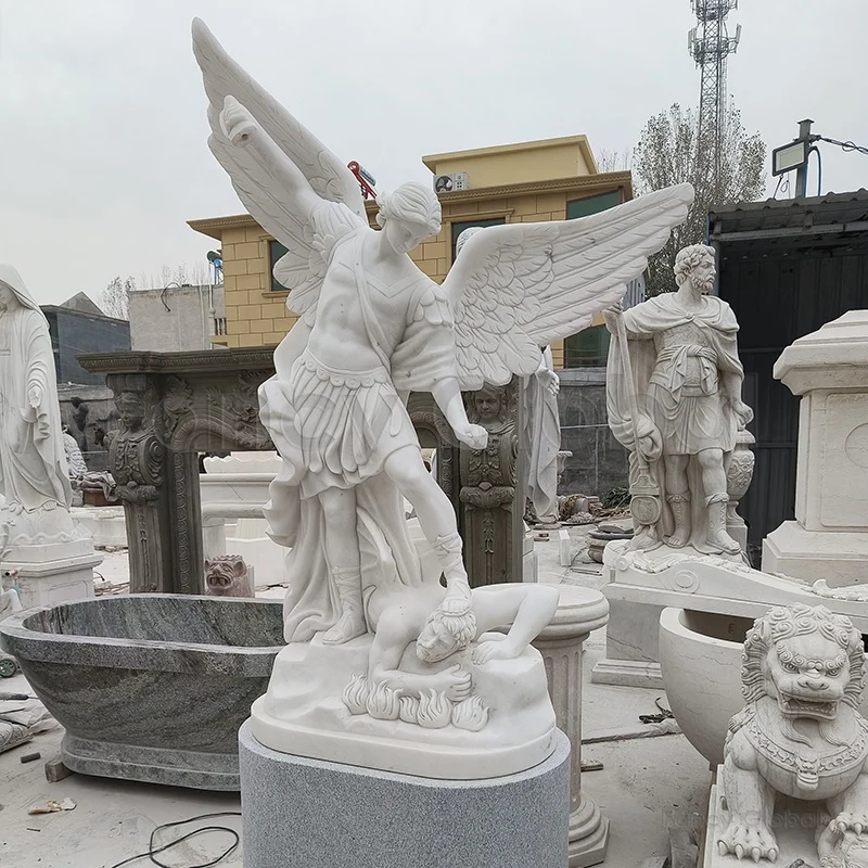 Square Figure Ornaments Prefabricated European Marble Sculpture Western White Marble Stone Angel With Dove Statue
