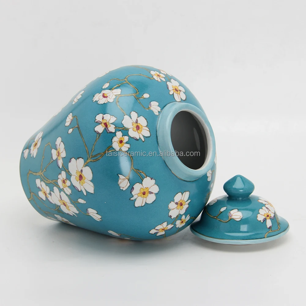 J182 Elegant Ceramic Blue Flower Jar Retro Decoration Home Furnishing Custom Porcelain Ginger Vase