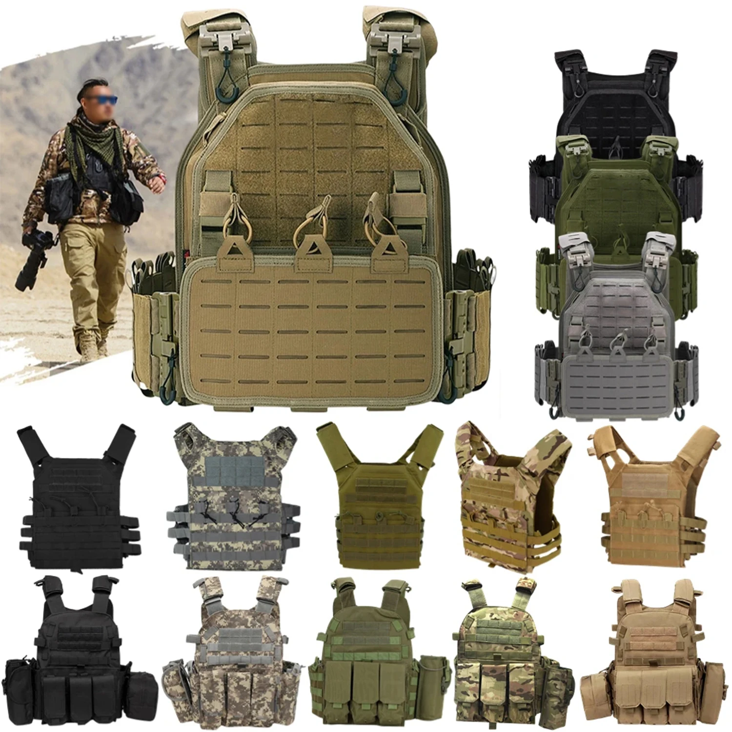 2024 Customizable Wholesale multicam Adjustable Molle Tactical Vest Waterproof Wear Resistant Outdoor Hunting Gear