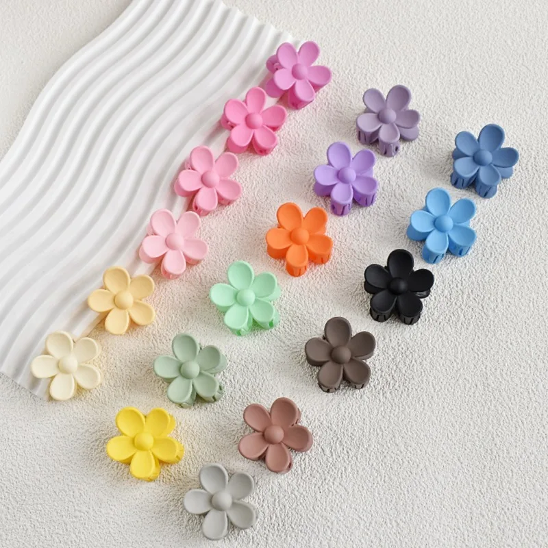 Jiamu New Korean Style 3.5cm Candy Color Matte Flower Hair Claw Clips For Women Girls Small Flower Hair Claws Accessories