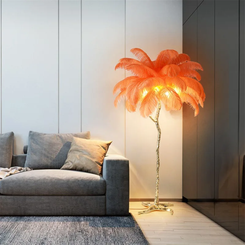 New ostrich floor lamp ins light luxury American resin all copper lamp decorative feather lamp