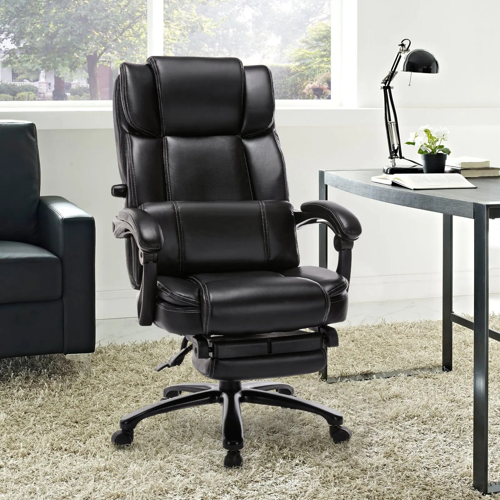 Furniture Wholesale indoor Modern high back PU ergonomic swivel office chair executive Luxury leather office chair with footrest