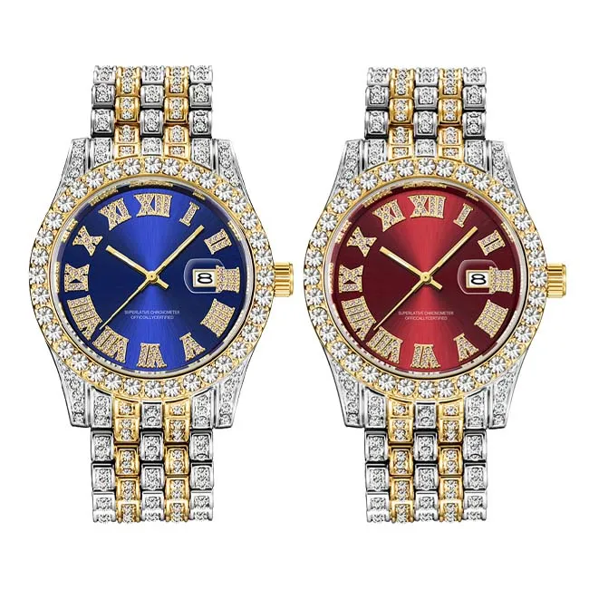 Wholesale Exclusive Steel Branded Cheap Men Fashion Luxury Waterproof Inlaid Diamond Quartz Wrist Watches