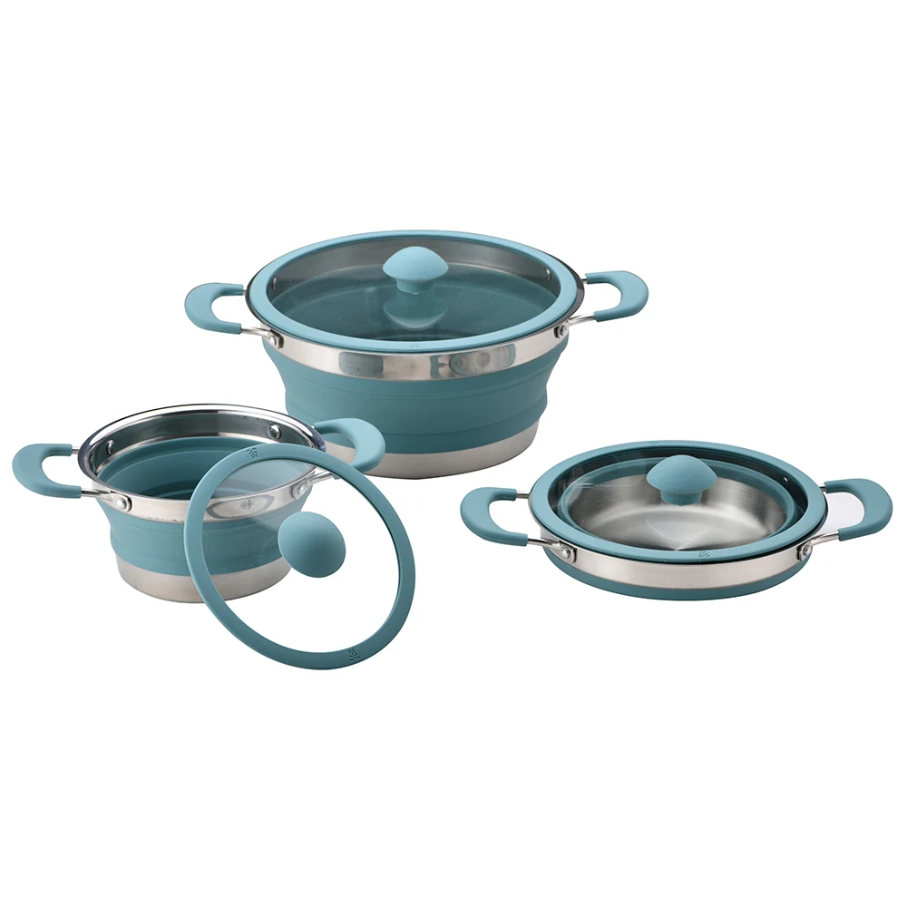 1L 1.5L 3L Large Capacity Foldable and Portable Pot Set Camp Silicone Camping With Lid