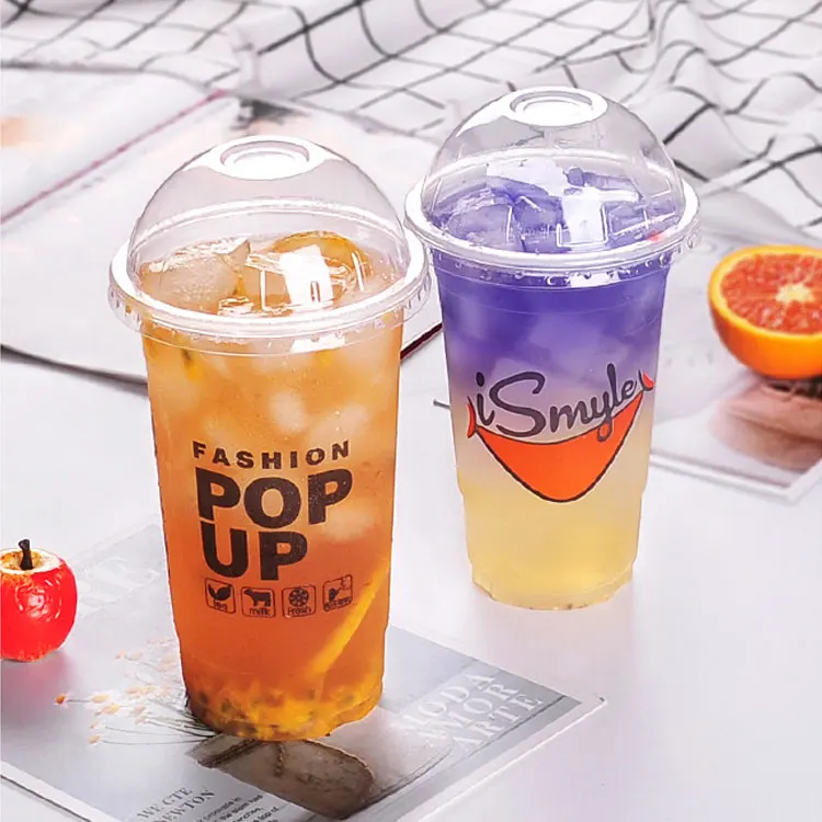 1/6 custom logo printed clear white disposable plastic cup, beverage drink coke juice bubble tea milk tea cup