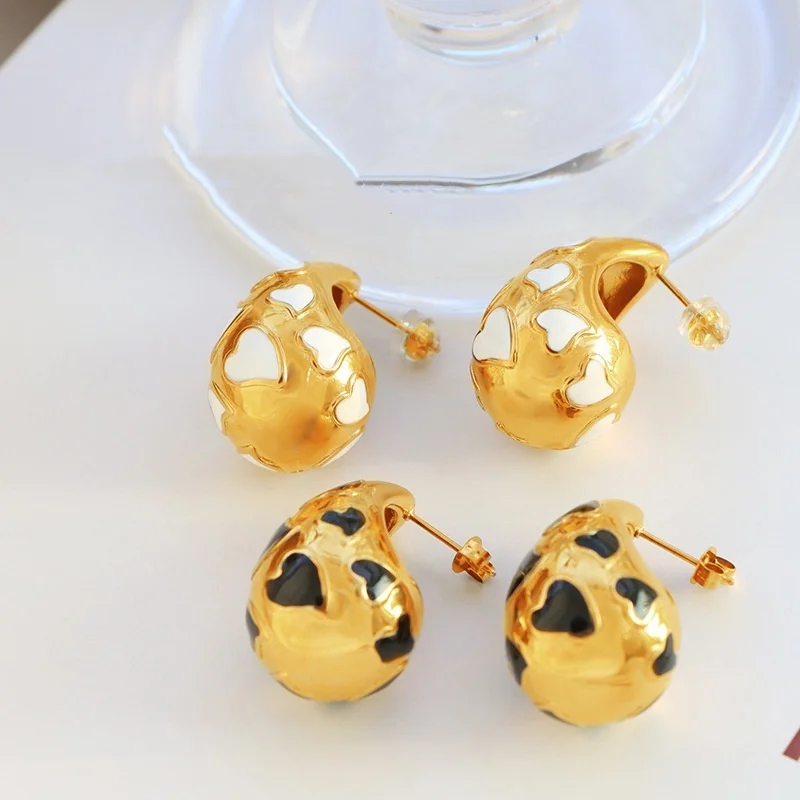 Fashion Water Drop Shaped Earrings Hollow Chunky Hypoallergenic 18k Gold Plated Stainless Steel Tear Drop Gold Earrings